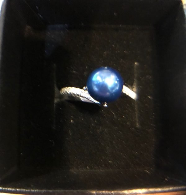 Sterling Silver Precious Blue Pearl Ring